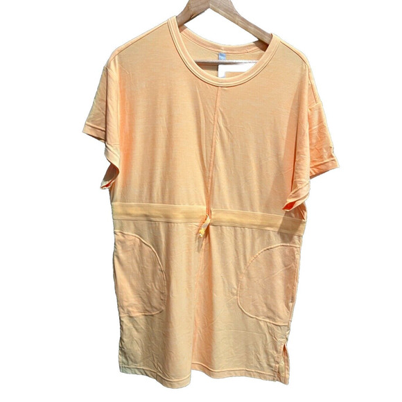 Athleta Orange Cross Current Elastic Waist Short Sleeve Beach Dress Size Small - Picture 1 of 5